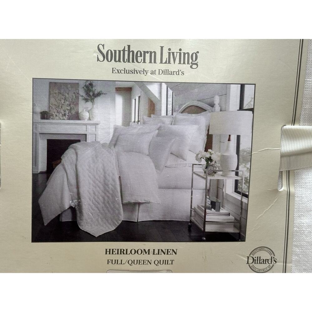 NWT Southern Living Heirloom‎ Linen Quilt White QUEEN Beachy Coastal